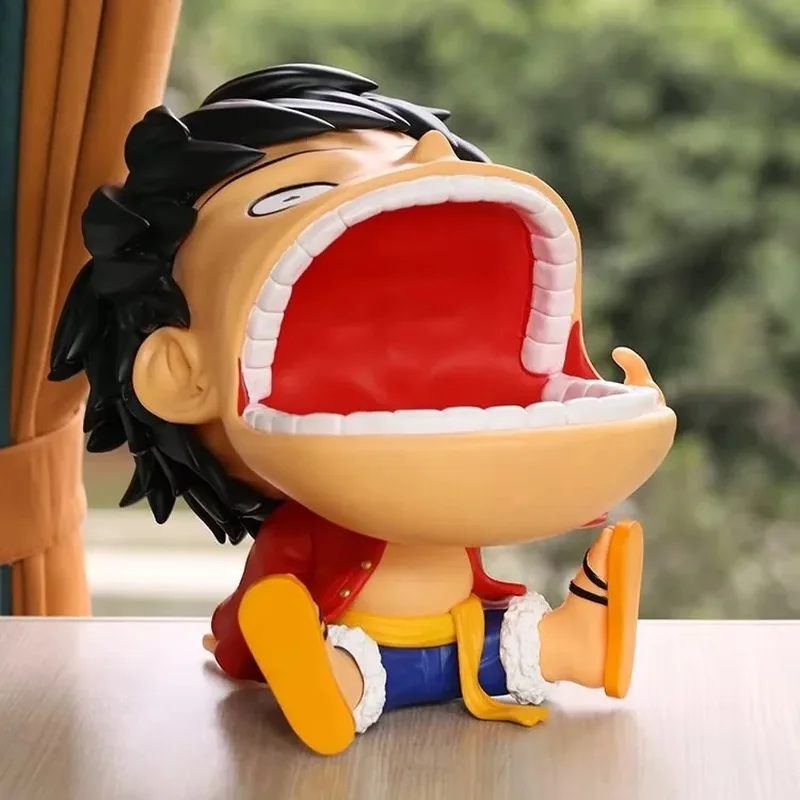 Nova uma peça anime postura sentada boca grande luffy figuras de ação desktop ornamento itens armazenamento modelo boneca presente surpresa