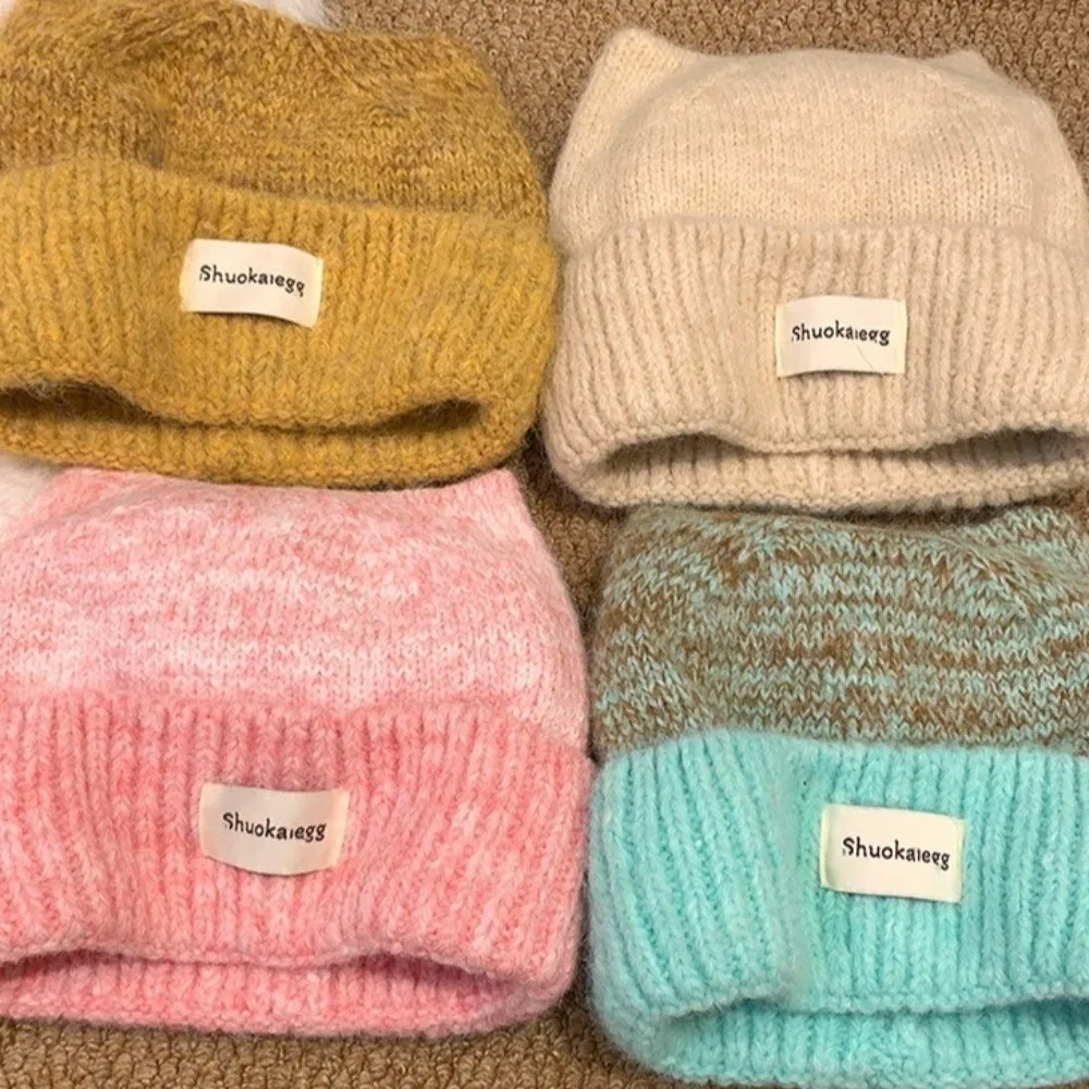 Niedliche, warme Mütze mit Katzenohren, Ohrenschutz, verdickte Strickmütze im Pullover-Stil, süßes Design, Wintermütze, Geschenk – Detail 12