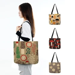 Colorful Mushroom Print Women Bag Eco Reusable Shopping Tote Lady Outdoor Beach Traveling Shoulder Handbags