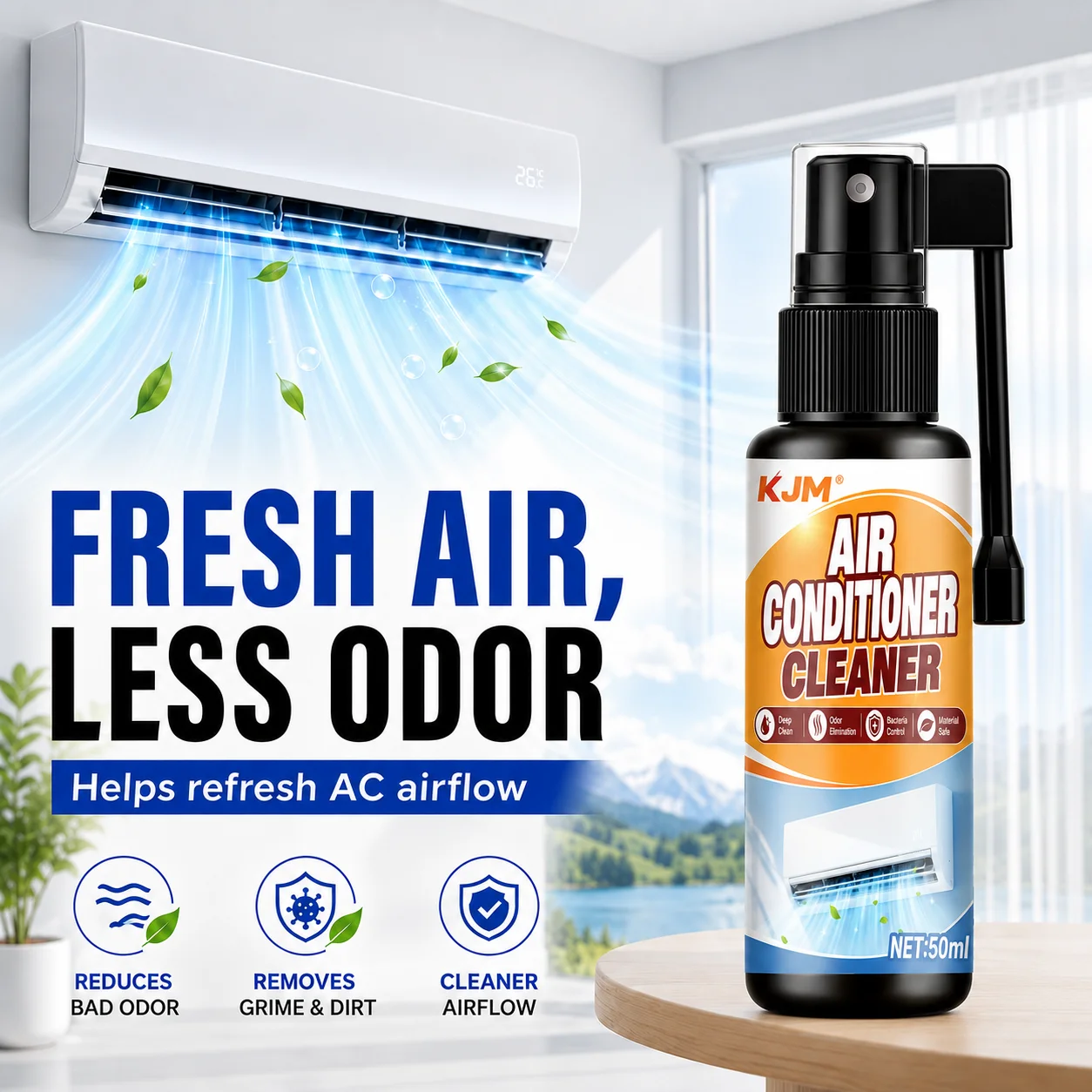 KJM Dual Spray Air Conditioner Cleaner Car Household Mildew Dirt Removing Spray 50ML Vent Odor Purify Maintenance Fluid view 6