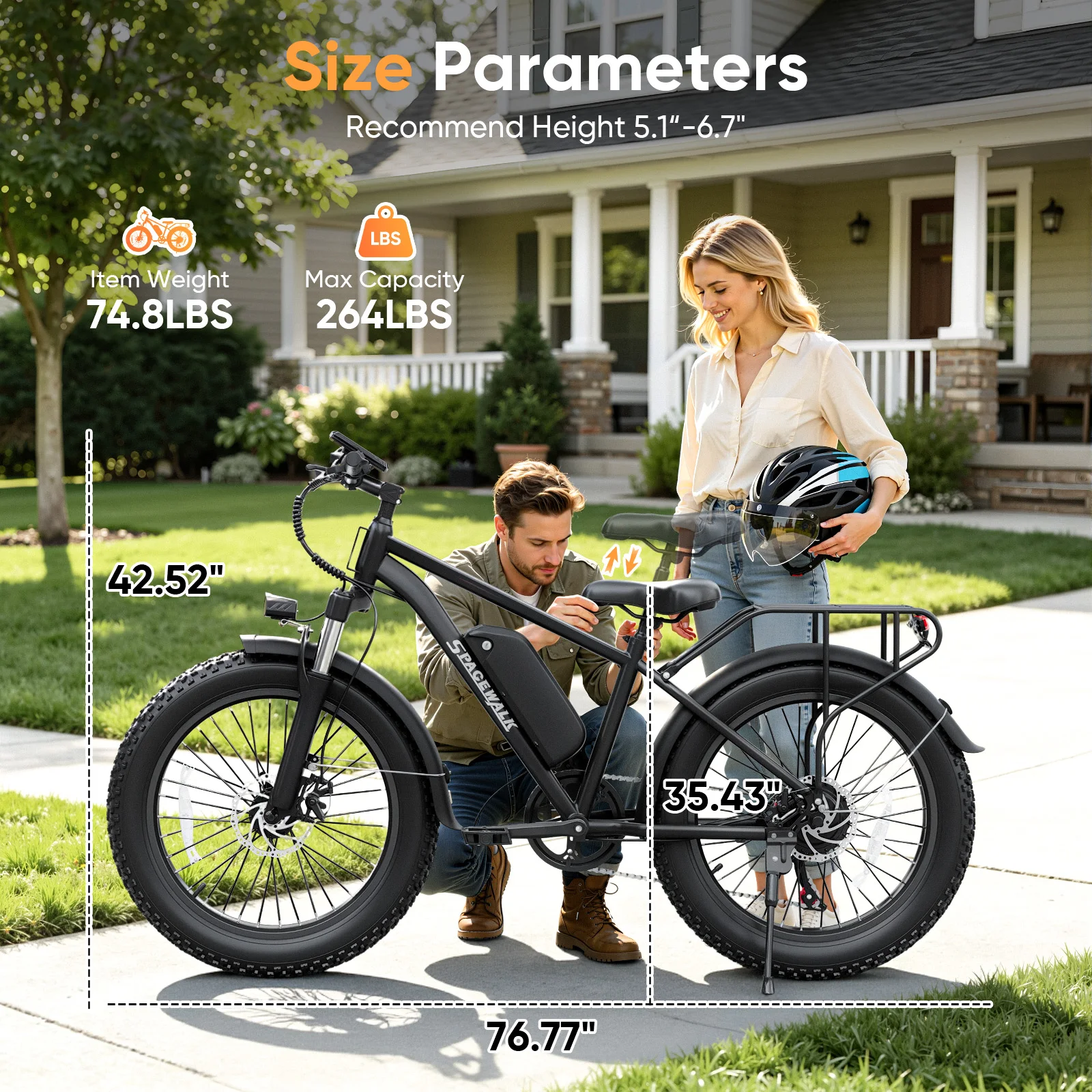 Spacewalk 1500W Peak Motor Electric Bike for Adults 26"x4.0 Fat Tire E-Bike, 48V 15Ah Removable Battery, 28MPH Fast Speed, 60 Miles Range, NFC Unlock, Front Suspension, 7-Speed Mountain Ebike with Rear Rack view 8