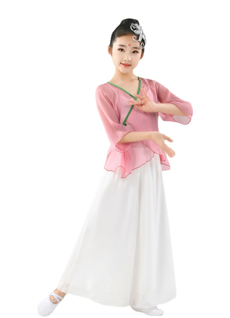 Ubrania dla dzieci Kostiumy do tańca klasycznego Kostiumy do tańca chińskiego Kostiumy do ćwiczeń dla dziewcząt Taniec etniczny Hanfu 2025