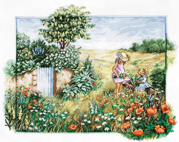 Cross Stitch Kit 45-luca_s BU4013 Flower Picking 61-50 28ct 32ct 14ct Metallic fabric  Cloth hand Embroidery Material Kit