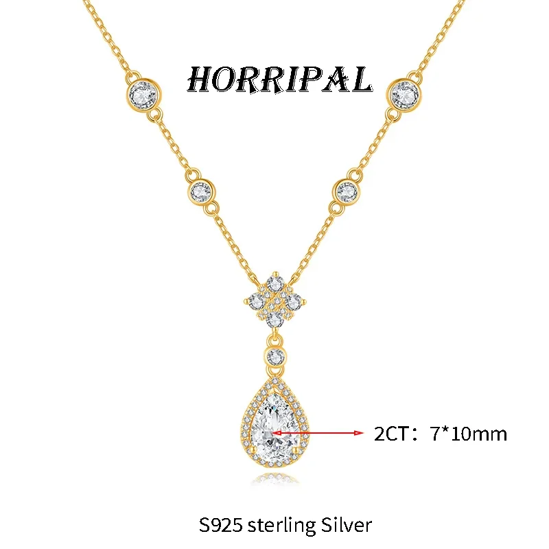 HORRIPAL D VVS1 Teardrop Moissanite Pendant Necklace for Women GRA 925 sterling Silver A Set Luxury Wedding Earring Fine Jewelry