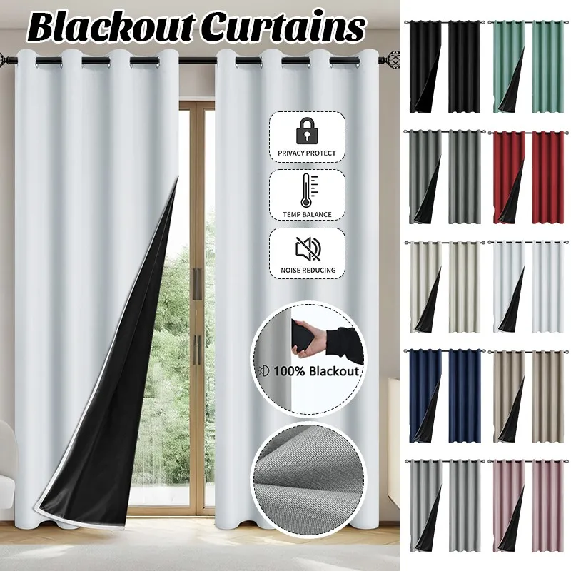 1pc Full Light Blocking Curtain UV Protection Drapery Total Privacy for Bedroom Blackout Curtains with Grommets Home Decoration