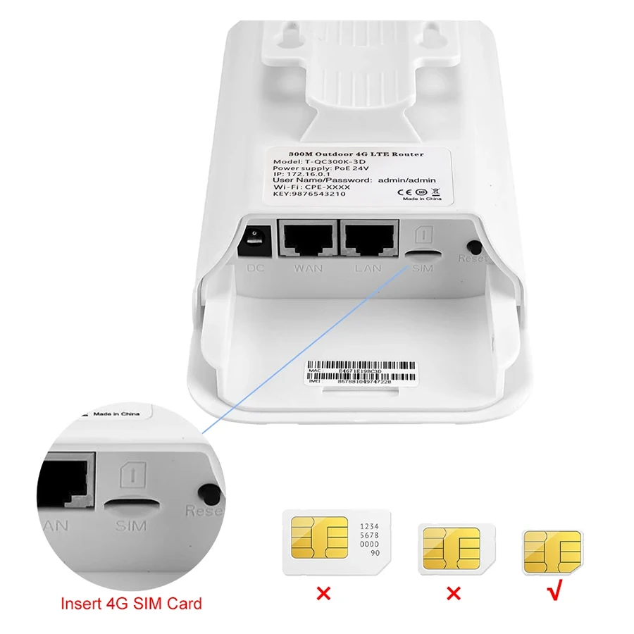 KuWFi 150Mbps Outdoor 4G LTE Router Wireless Wi-Fi CPE Router CAT4 with 24V POE Adapter RJ45 WAN LAN Port for IP Camera