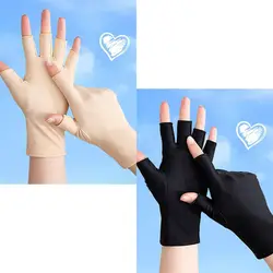 Guantes de medio Dedo de seda de hielo para mujer, transpirables, finos, sin dedos, conducción al aire libre, protector solar, Verano