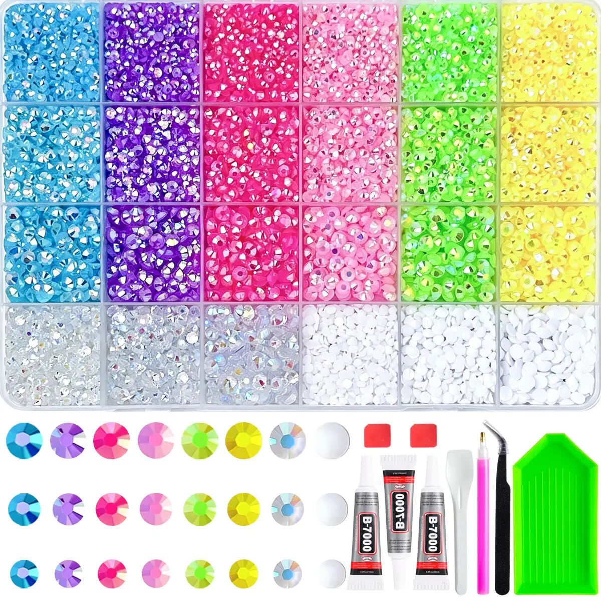 1Box Dopamine Colored Shinny AB Nail Bedazzling Rhinestones Kit Mini Semi-circular Flatback Resin Diamond Gems Nail Charms DIY