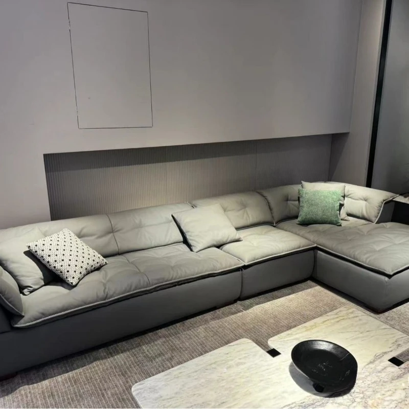 Leather sofa Italian corner first layer cowhide living room large apartment modern simple L-shaped