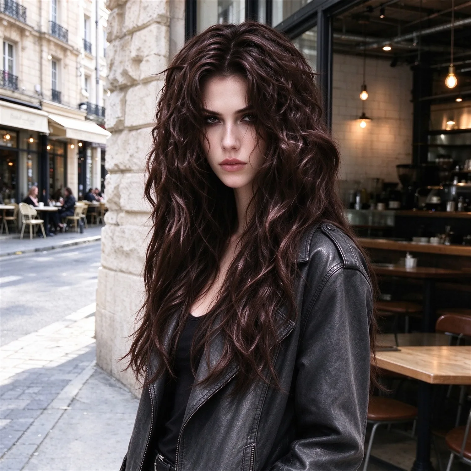 Messy Wave Wig 20 Inch 2 Dark Brown Heat Resistant Synthetic Fiber Wig With Bangs For Women, Role Playing