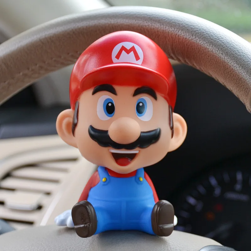 11cm Anime Mario Figures Car Doll Shaking Head Auto Interior Kawaii Tabletop Ornament Bobble Head Kids Toys Child Gift