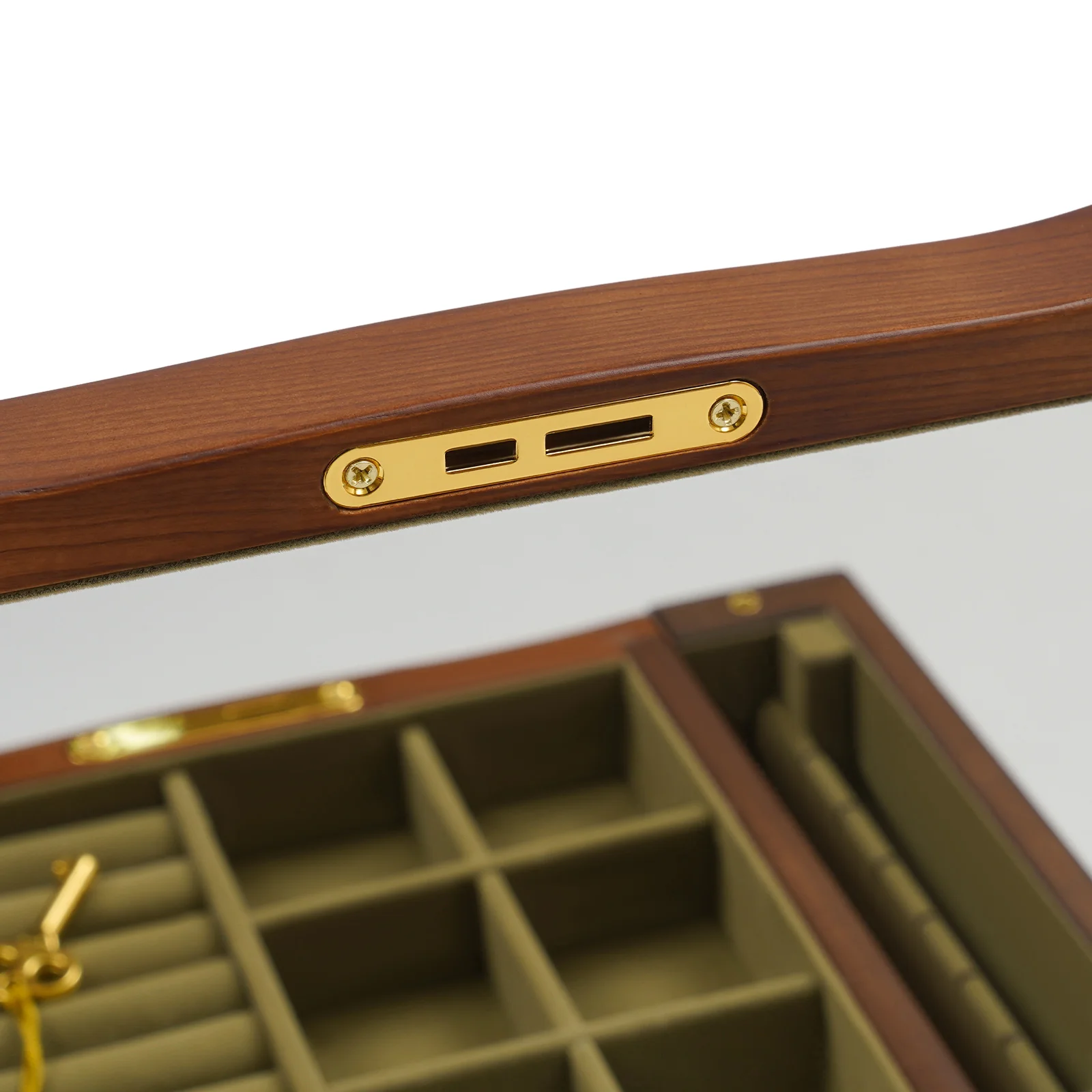 Armadietto per gioielli da tavolo con specchio, scatola portaoggetti per orecchini da ragazza a 4 strati con anello per collana con serratura