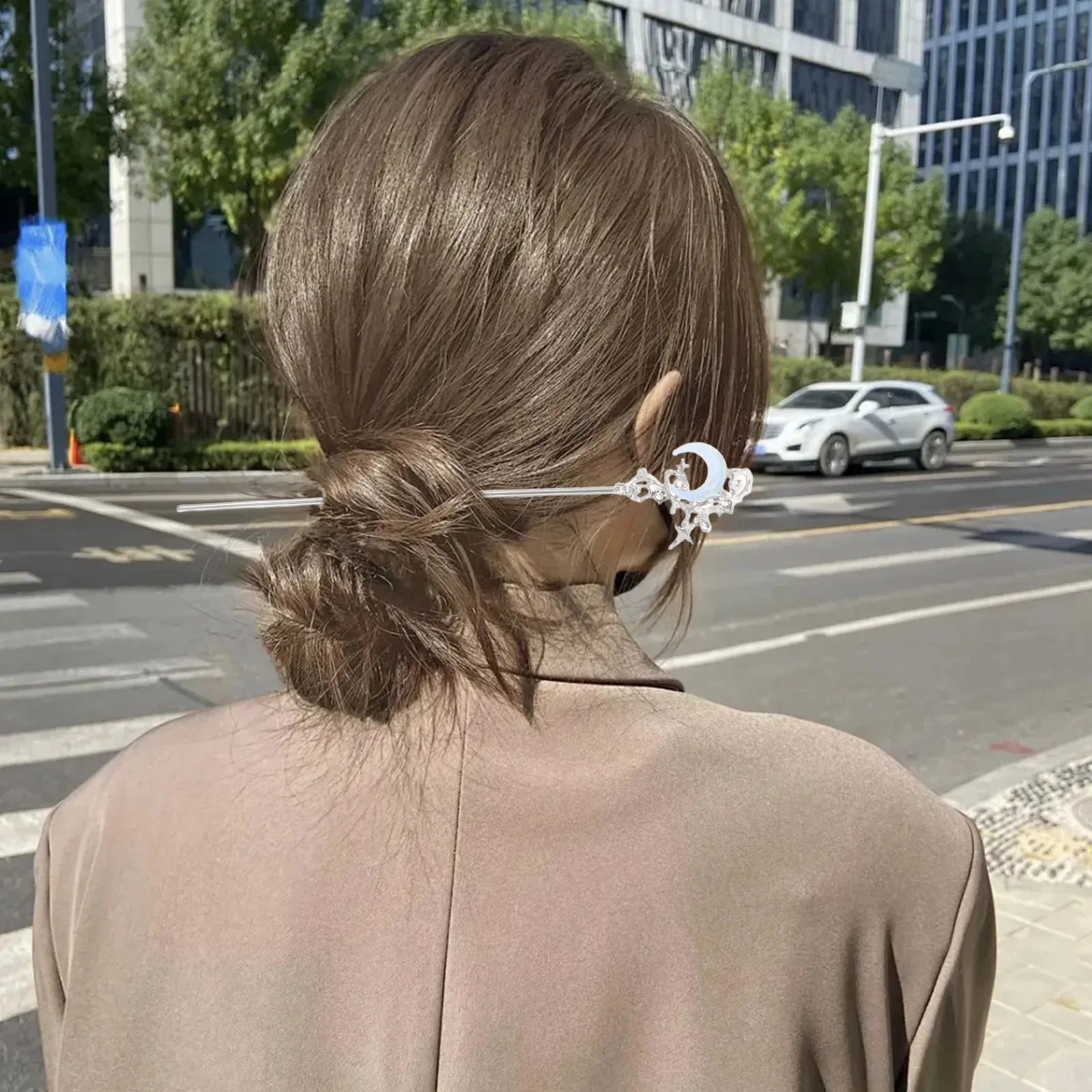 

2pcs Moonstone Pins Modern Minimalist Star Moon Design Lightweight Secure Hold For Weddings Parties Easy Updo Hair Sticks