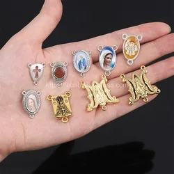 Catholic Rosary Gold Plated Connector Necklace Bracelet Connector, Gold Plated Jesus Christ Statue Cross Gold Plated