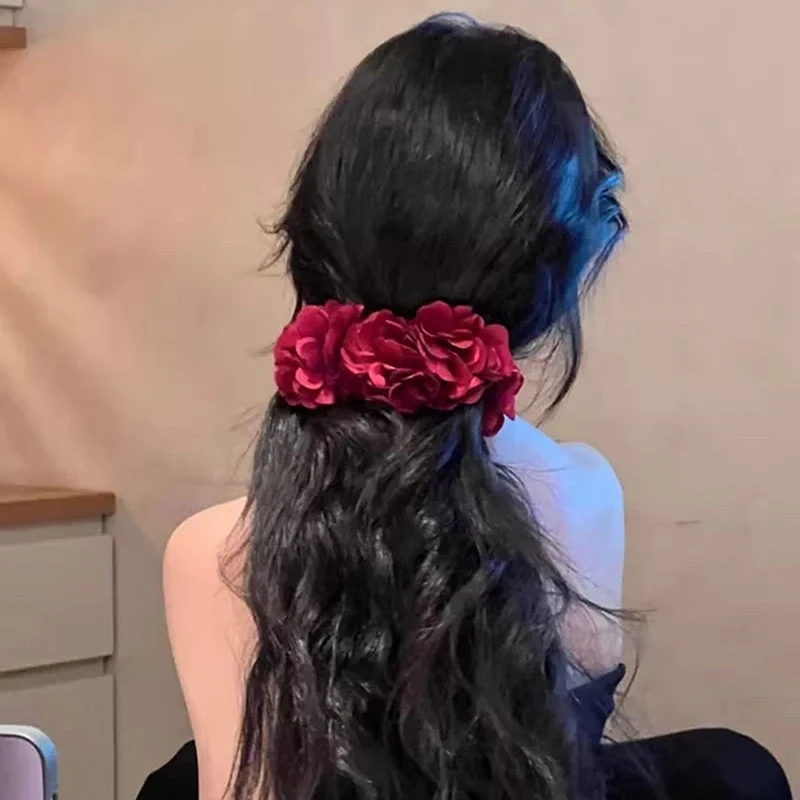 Clip verticale alla moda con clip a banana rosa rossa, grande clip per capelli, copricapo per donne e ragazze, accessori per capelli dolci e versatili