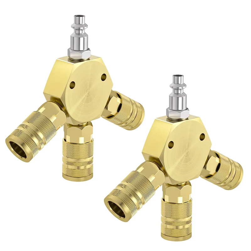 

ABBP-Air Compressor Manifold Hose Set 2 Pieces Aluminum Hex Style 3-Way Air Manifold With 3 Steel Industrial Couplers And Plug