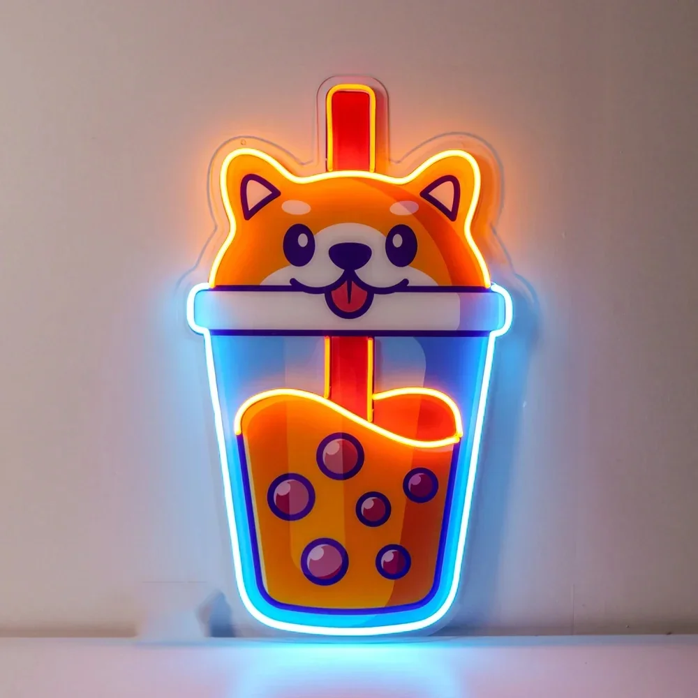 

Milk Tea Dog UV Neon Light Sign USB Dimmable LED Neon Sign for Bedroom Livingroom Club Bar Man Cave Party Gifts Wall Decor