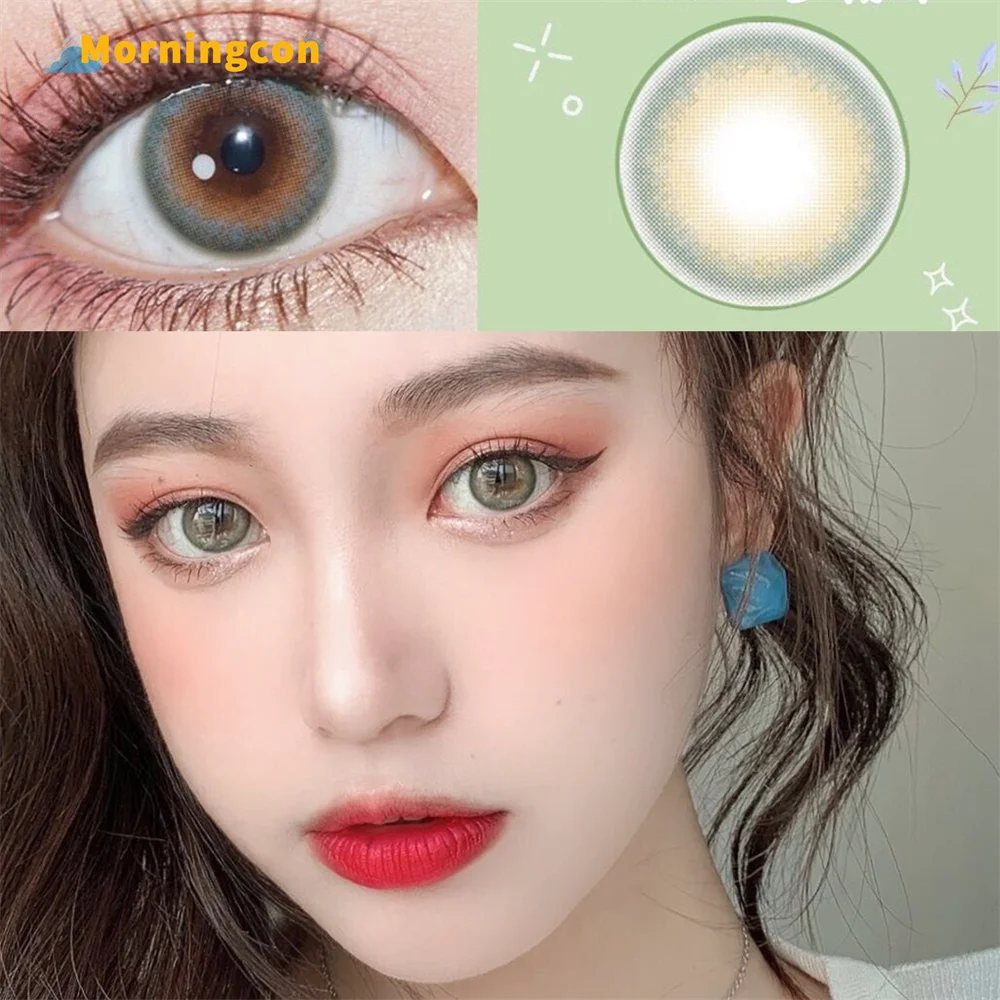 Morningcon manjericão cor verde lentes de contato para olhos pequena beleza pupila anual natural lente cosmética miopia graus prescrição