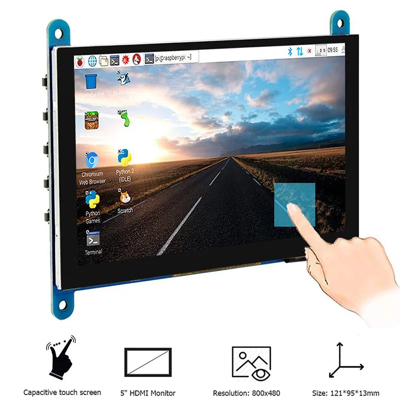 Imagem -02 - Monitor Lcd Compatível com Hdmi Tela Sensível ao Toque para Raspberry pi 800x480 Display Apto para Raspberry pi 4b 3b 3b Mais pc com Windows 5