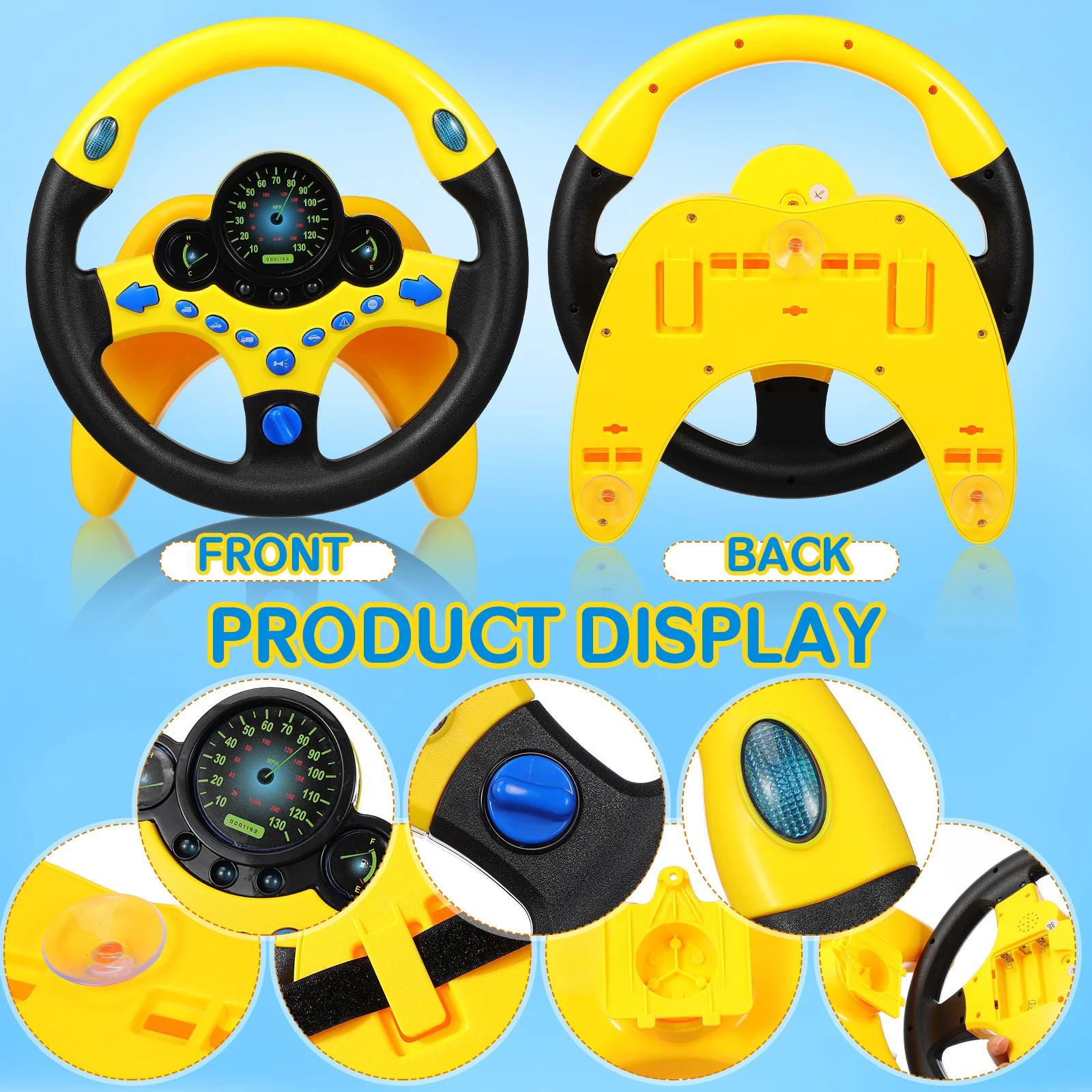 عجلة قيادة مقلدة باللون الأصفر، موسيقى تعليمية، محاكاة قيادة الأطفال