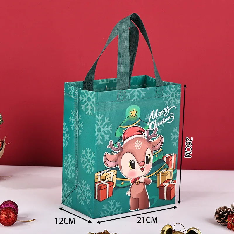 

10/25PCS Portable Christmas Party Snap Packaging Bag DIY Xmas Candy Cartoon Laminated Gift Shopping Pouches 8.3x4.7x10.2inch