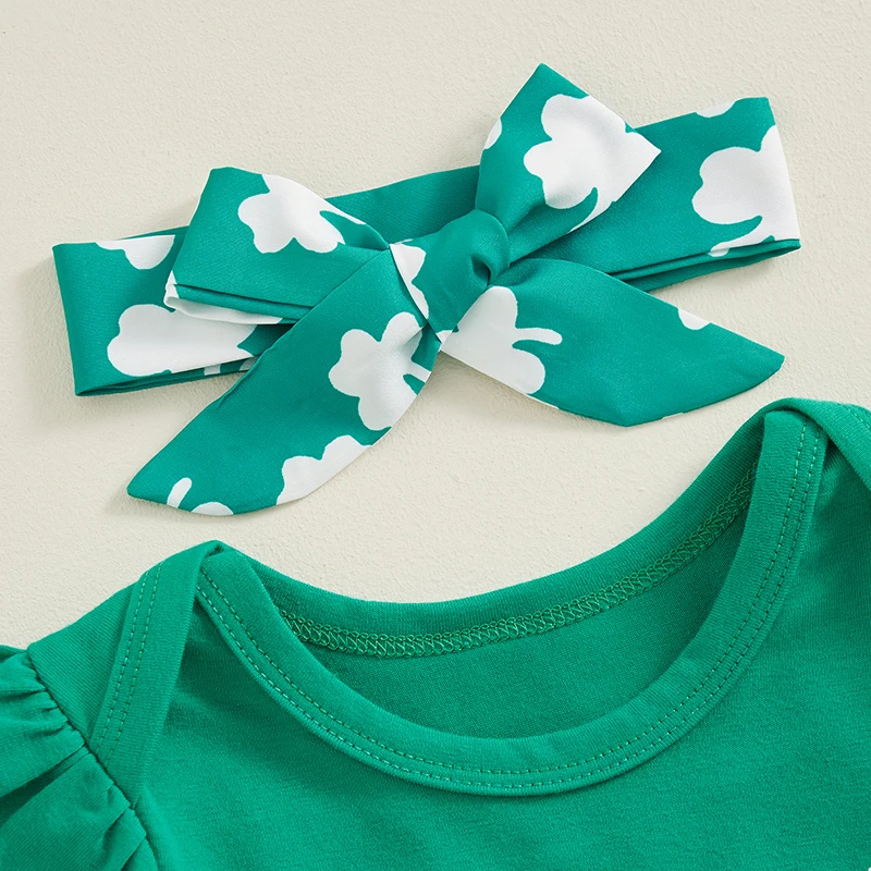 Baby Meisjes Shorts Set Korte Mouw Letters Print Romper Met Shamrock Skort En Haarband Zomer Outfit