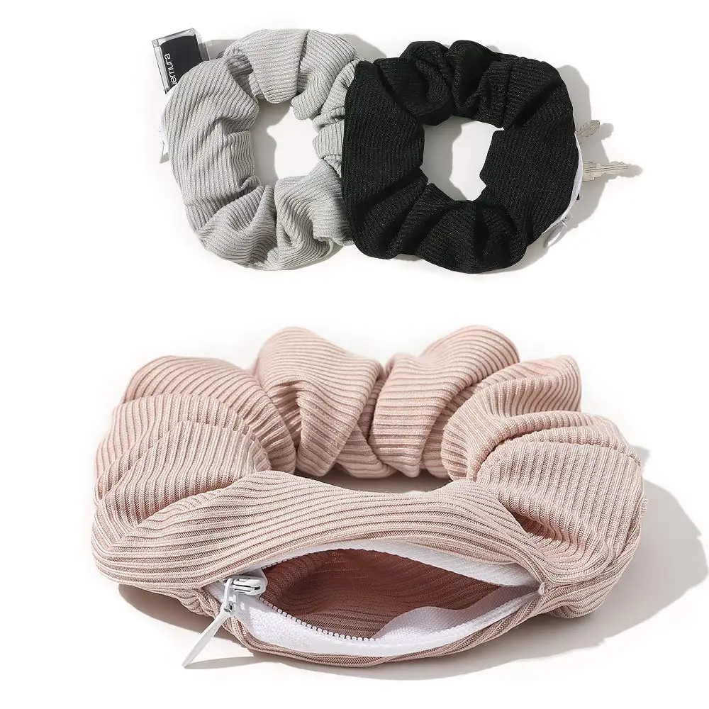 Pocket Scrunchies Hair Ties with Hidden Zipper Stash Scrunchy Ponytail Holder