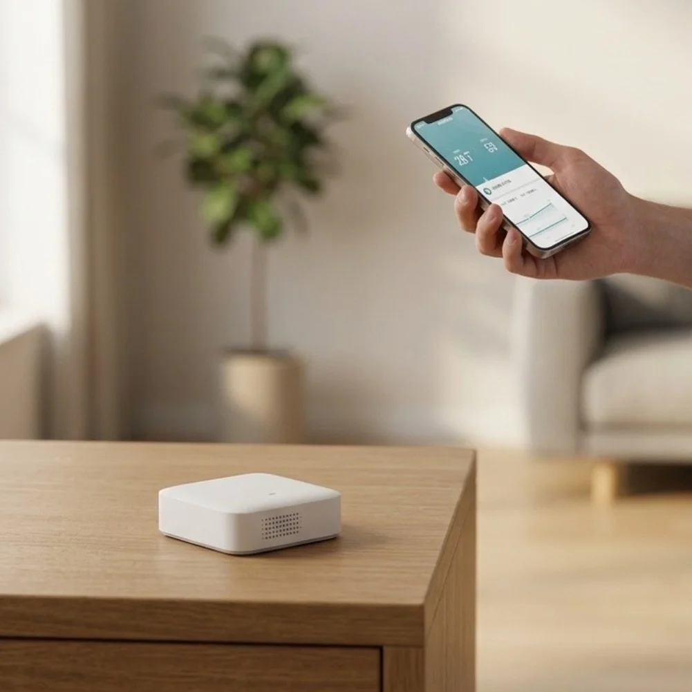 For Smartphone Control Home Environment Monitor Humidity Monitor Device 5.1*5.1*2CM Remote Humidity Monitor With Alerts