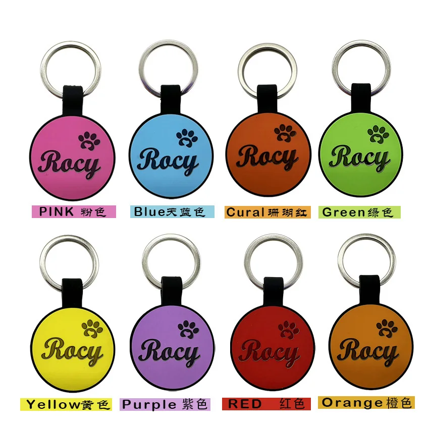 

Cute Custom Name Anti-lost Silicone Silent Keychain Dog Cat Pets Tag Double-side Personalized Key Ring Gifts regalos originales