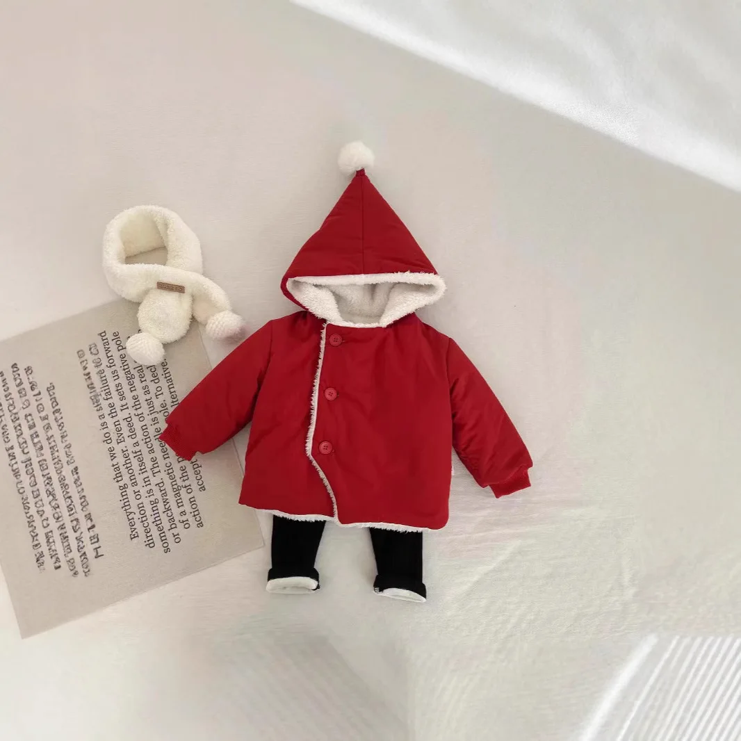 

2025 Boys And Girls Fleece Thickened Hooded Cotton Jackets For Autumn And Winter Warm Windproof Cotton Jackets