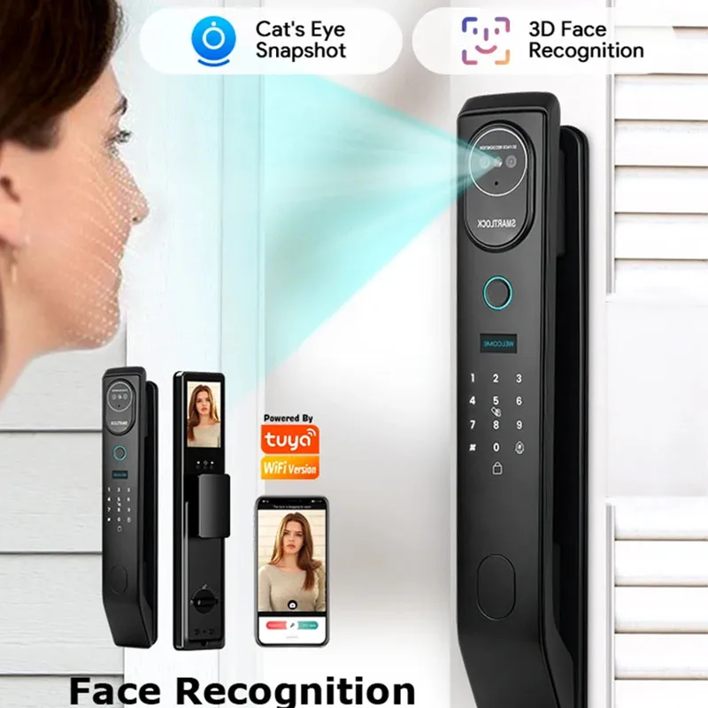 3D Face Recognition Unlock Digital Door Lock With Camera FIngerprint Password Unlock Keyless Electronic Door Lock
