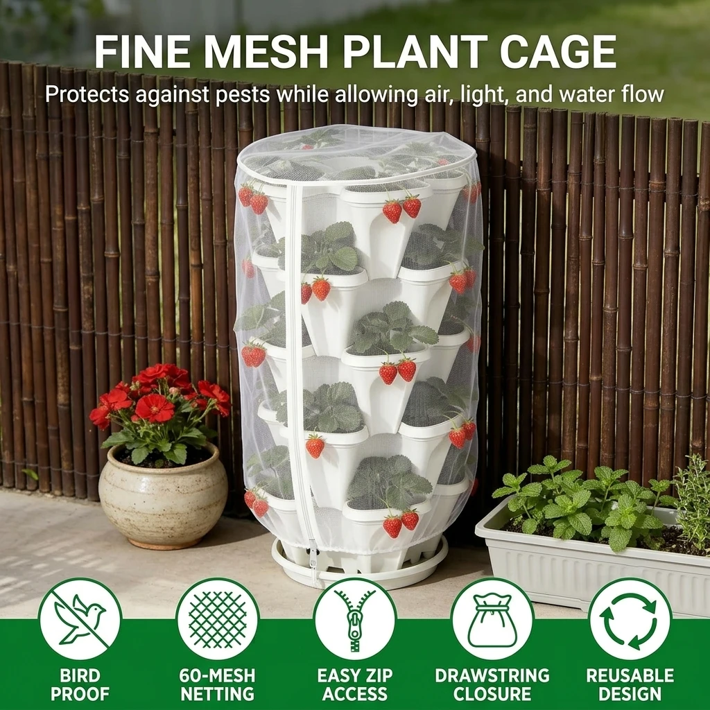 Plant Net Cover HDPE Mesh Insect Guard with Zipper and Drawstring for Garden Vegetable Protection Durable Breathable