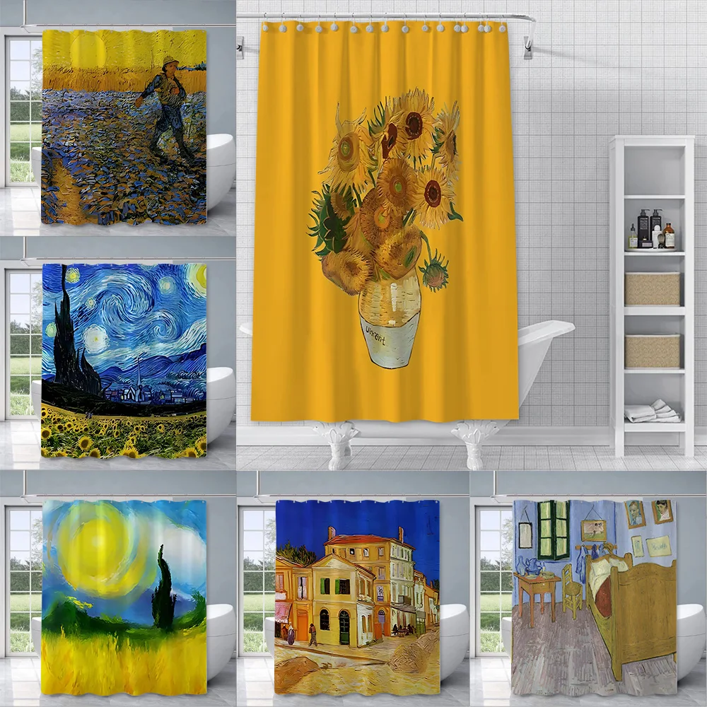 Van Gogh Painting Shower Curtain Waterproof Polyester Fabric Paint Colorful Bath Curtains Home Bathroom Decor Curtain With Hook