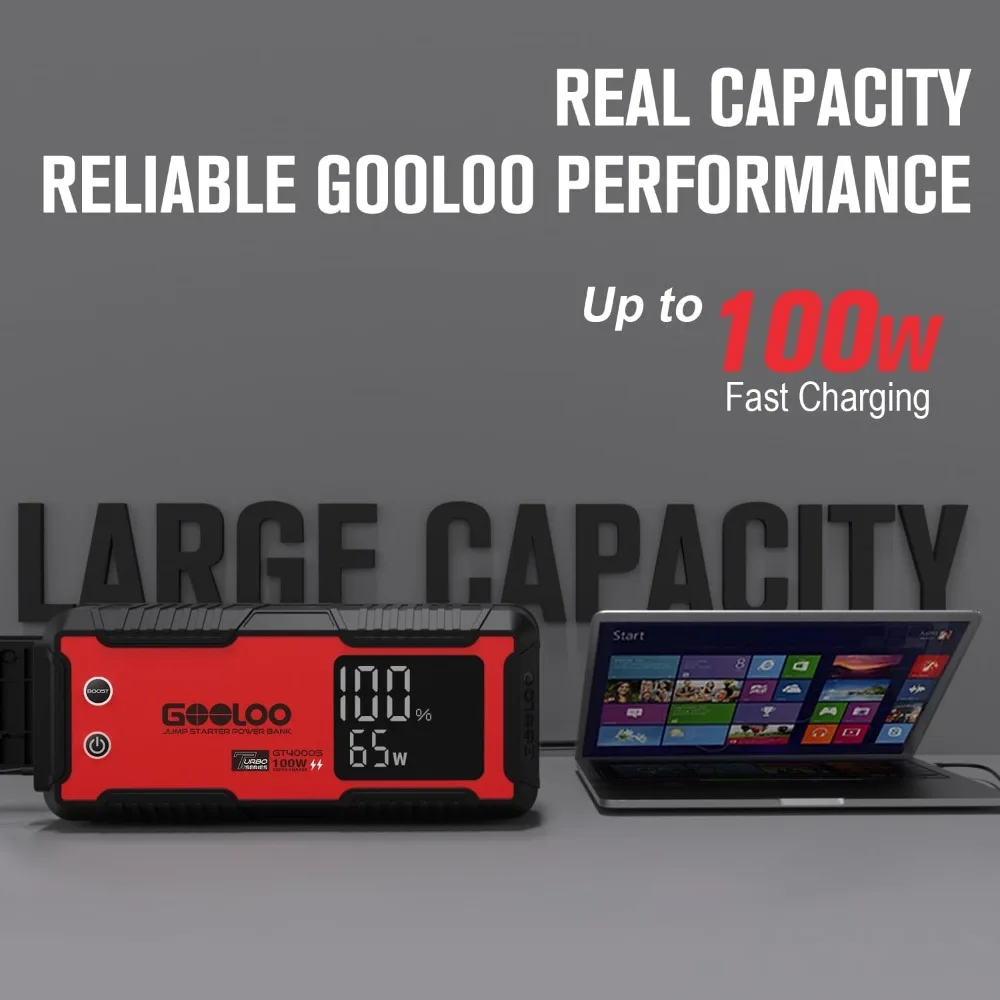 4000A Jump Starter 100W Fast Charging Portable Car Battery Booster Pack for 10L Diesel & All Gas Engines, 12V Vehicles view 4