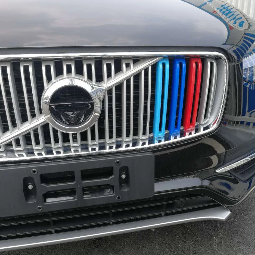 For Volvo XC90 2015-2019 Front Grille Three-color Net Decoration Stripe Network Modified Stickers Center Grille Cover Trim