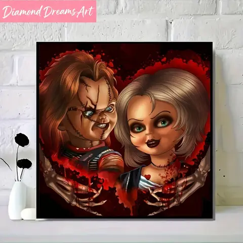 Horror 5D DIY Full Round/Square Diamond Cartoon Chucky Painting Kit Collection Mosaic Kits Art Home Decoration less