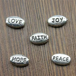 40pcs Small Hole Beads Charms Antique Silver Color Love Faith Joy Peace Hope Small Hole Beads Charm Jewelry Making