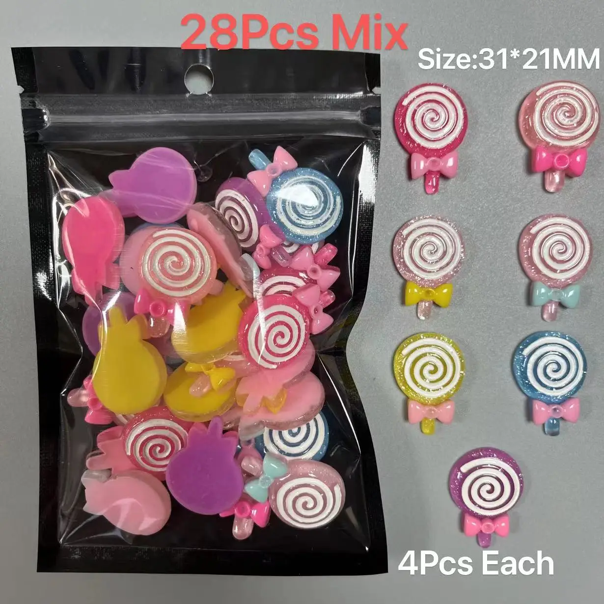 Cute Cartoon Resin Candy Glitter Diamond Lollipop Doughnut  Bear Gummy Accessory Parts Y2K Big Long Nail Art Decoration Charms