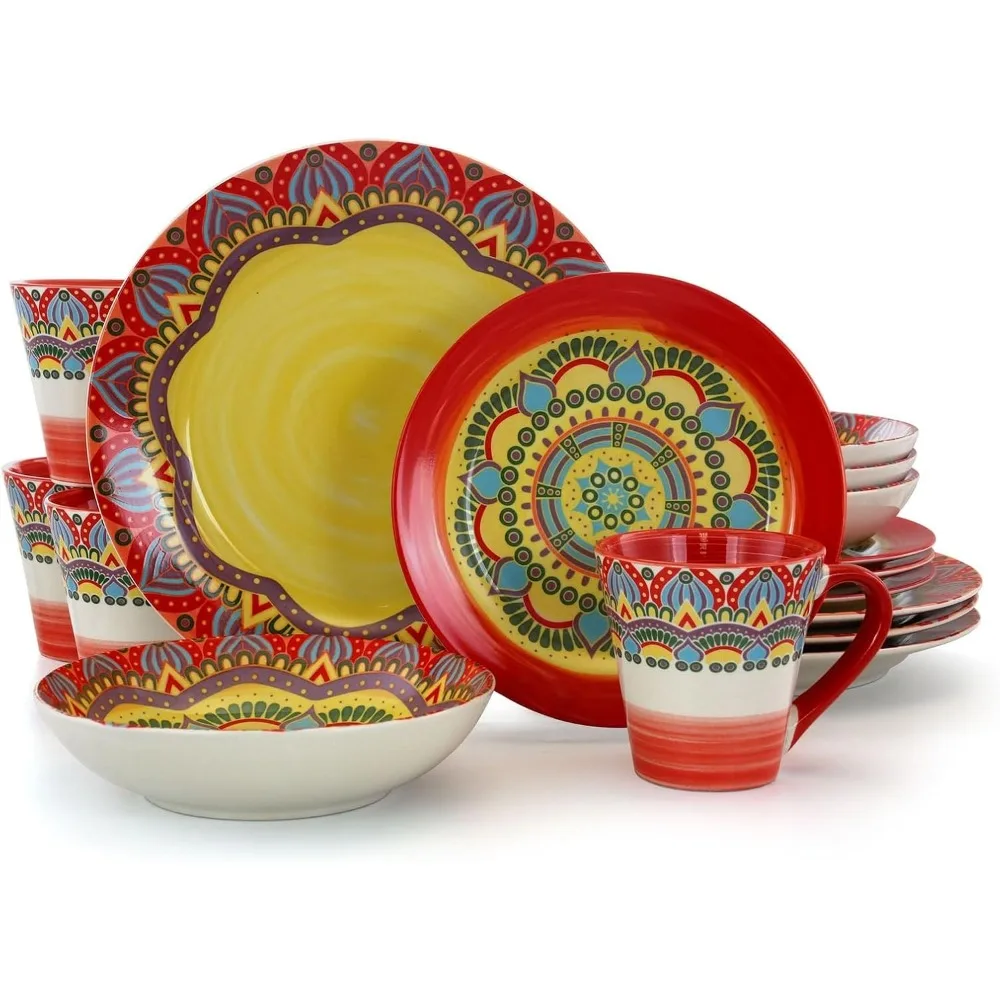 

Набор столовой посуды Elama Zen Red, разноцветная мандала, керамогранит, 16 предметов