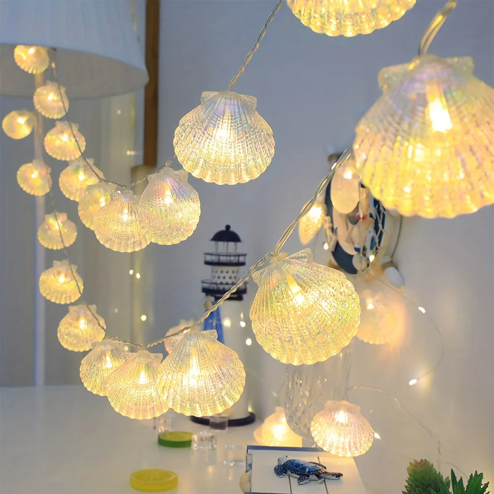 

LED Beach Shell Light String Starfish Light String, 2M LED String Lights battery Powered Waterproof Cute Atmosphere Lights