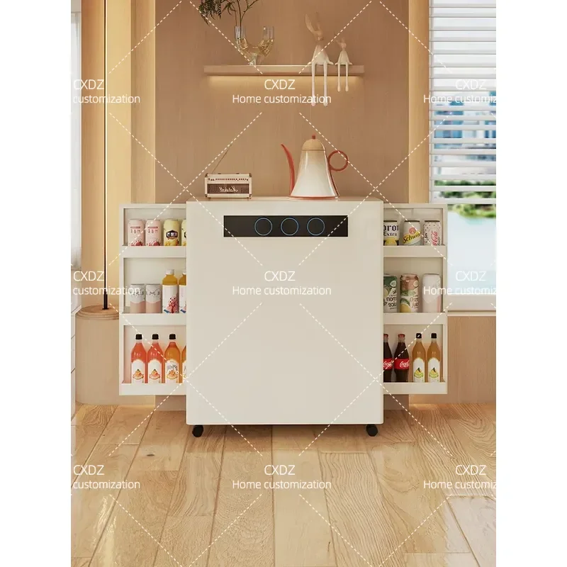 Mobile Kitchen Island Cabinet Narrow Storage Sideboard with Steel Top for Small Apartment Dining Room Tea Station Movable