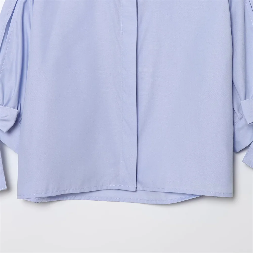 women's summer new fashionable slim fit versatile short style with a single lapel and bow decoration shirt