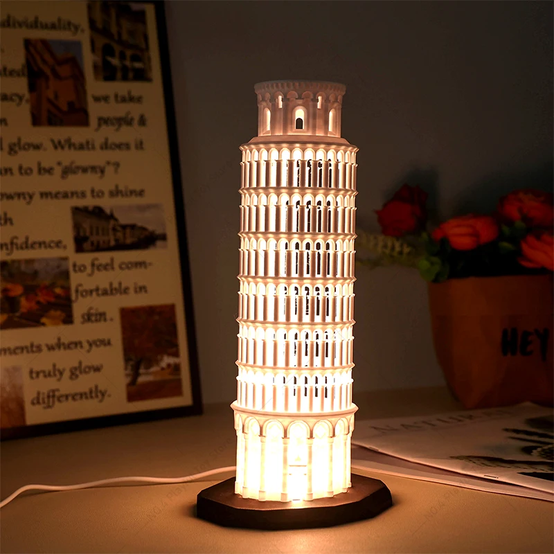 ثلاثية الأبعاد مطبوعة برج بيزا المائل بناء الشمعدان شمعة حامل جمع ديكور المنزل سطح المكتب هدية