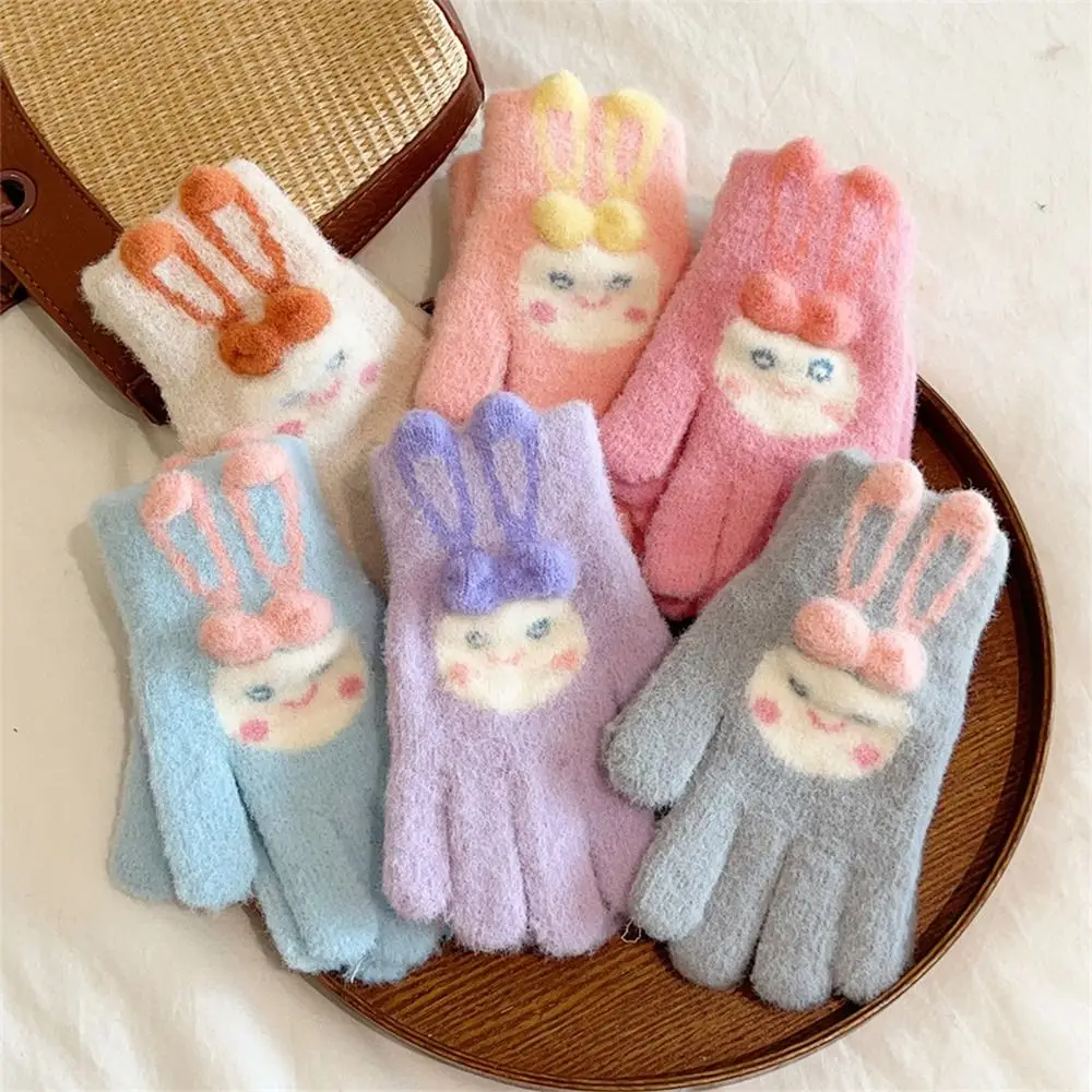 

6-12Y Cartoon Children Warm Knitted Gloves Winter Cold Proof Thicken Writing Mittens Boy Kids Warmer Cycling Five Finger Gloves