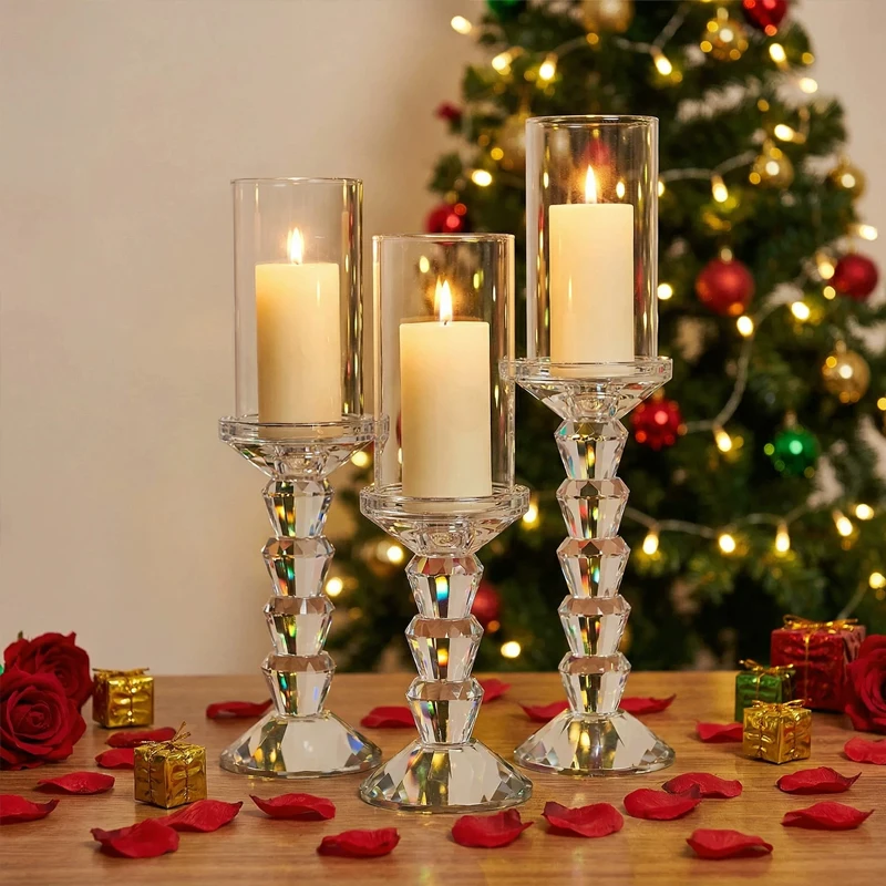 

European Luxury Single-Headed Crystal Candlestick Diamond Transparent Geometric Desktop Ornament Wedding Gift Table Candlelight