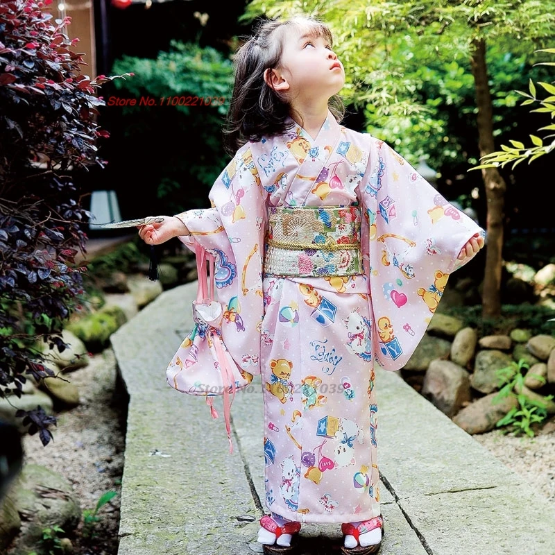 

2025 japanese traditional yukata kimono vintage dress geisha animal print children kimono dress festival show cosplay costume