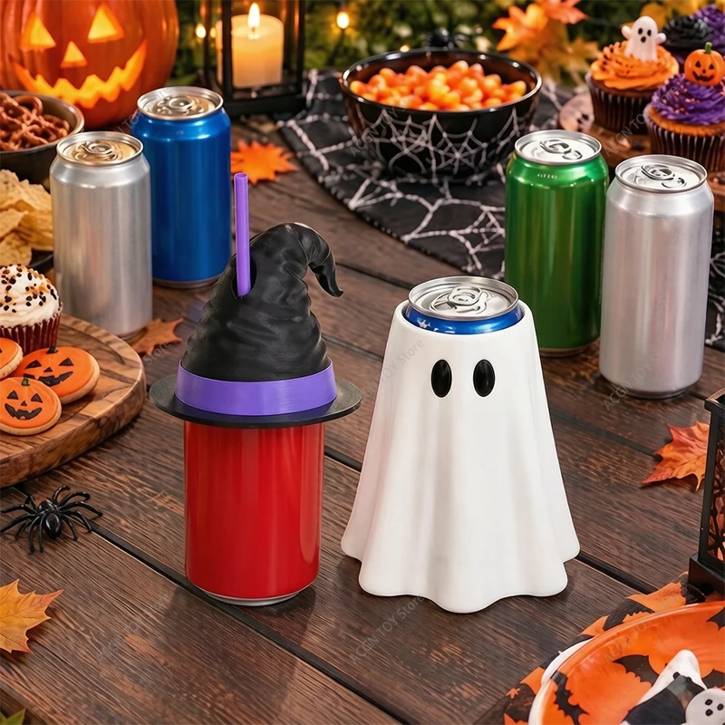 3D Printed Halloween Ghost Can Sleeve Witch Hat Can Topper Party Decoration Cup Protector, Holiday Gift