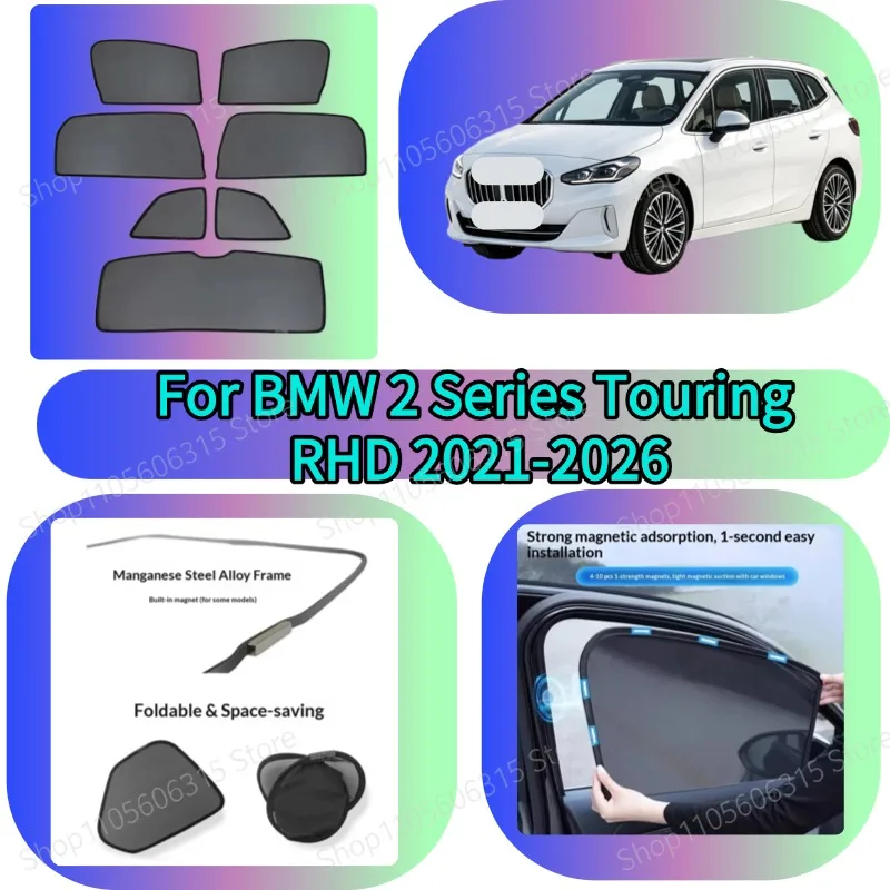 Magnetic Sunshade Curtain, Custom UV Shield Window Shade For BMW 2 Series Touring Right-Hand Drive 2021-2026