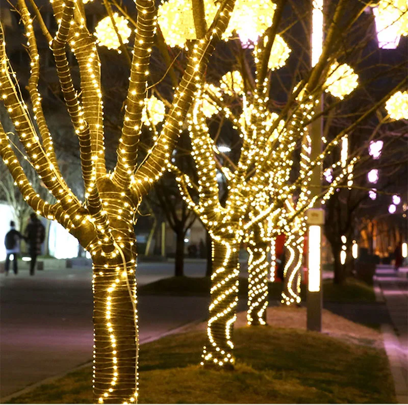 Solar String Lights Fairy Leather Thread Lamp 200led RGB Warm White 8 Mode Lighting for Christmas Decorative 2023 Wedding Party