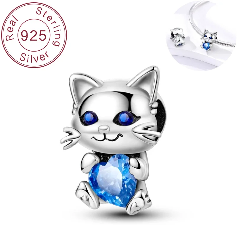 

Charm 925 sterling silver cat heart bead pendant bracelet necklace beads DIY jewelry accessories